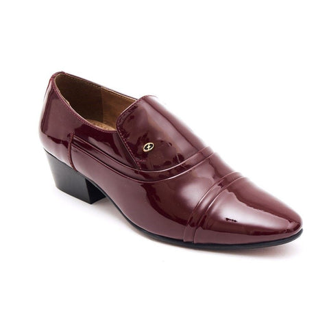 Lucini Formal Mens Cuban Heels Real Leather Slip On Wedding Shoes Bordo Patent - BOOTSANDLEATHER