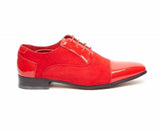 Rossellini Harry Mens Shoes Red Faux Shiny Leather Pointed Casual Shoe - BOOTSANDLEATHER