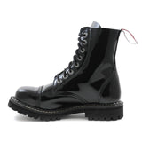 Angry Itch 8 Hole Combat Boots Black Patent Leather Ranger Steel Toe Punk - BOOTSANDLEATHER