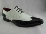 Rossellini Prato Z2 Mens Shoes Lace Up Brogue Black White Pointed Casual Shoe - BOOTSANDLEATHER