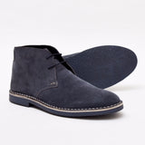 Lucini Men Blue Navy Suede Lace Up Desert Chukka 2 Eyelet Boots Chisel Toe - BOOTSANDLEATHER