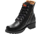 Harley Davidson Ladies Asher Black Leather Zip Lace-Up Boot Biker Boots - BOOTSANDLEATHER