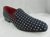 Rossellini Baldoria Mens Shoes Blue Navy Faux Suede Studded Heel Loafer Mocasin - BOOTSANDLEATHER