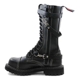 Angry Itch 14 Hole Gothic Punk Black Chain Leather Ranger Boots Steel Toe Zip - BOOTSANDLEATHER