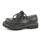 New Angry Itch Black Leather Unisex Shoes 3 Eyelets Steel Cap Combat Punk Rock - BOOTSANDLEATHER