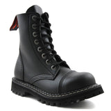 Angry Itch Vintage Black Leather Combat Boots 8 Hole Punk Army Steel Toe - BOOTSANDLEATHER