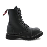 Angry Itch 14 Hole Black Combat Vegan Leather Army Ranger Boots Steel Toe Zip - BOOTSANDLEATHER