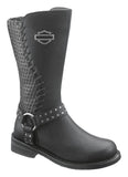 Harley Davidson Ladies Aimee Black Leather Boot  Biker Zip Boots Studs - BOOTSANDLEATHER