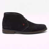 Lucini Men Black Suede Lace Up Desert Chukka 3 Eyelet Boots Chisel Toe - BOOTSANDLEATHER