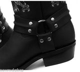 Grinders New Unisex Bald Eagle Boot Black Biker Cowboy Western Leather Boots - BOOTSANDLEATHER