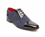 Rossellini Harry Mens Shoes Black Faux Shiny Leather Blue Pointed Casual Shoe - BOOTSANDLEATHER