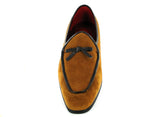 Rossellini Jude Mens Moccasin Shoes Tan Black Faux Suede Loafer Tussle - BOOTSANDLEATHER