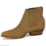 Loblan 298 Tan Beige Leather Men'S Short Boots Classic Ankle Cowboy Pointed Boot - BOOTSANDLEATHER