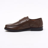 Lucini Formal Men Brown Leather Velcro Heels Smart Shoes Slip On Wedding Loafer - BOOTSANDLEATHER