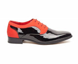Rossellini Roberto Mens Shoes Lace Up Brogue Red Black Pointed Casual Shoe - BOOTSANDLEATHER