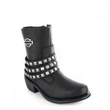 Harley Davidson Ladies Kellyn Black Leather Boot  Biker Zip Boots Studs Straps - BOOTSANDLEATHER
