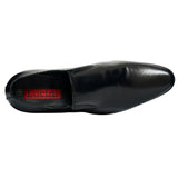 Lucini Formal Men Black Leather Heels Smart Shoes Slip On Wedding Loafer - BOOTSANDLEATHER