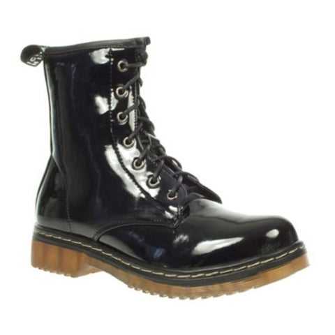 Truffle Buk 2 Black Patent Combat Boots Ankle Lace Up Vegan Boot Side Zip - BOOTSANDLEATHER