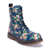 Truffle Buk 2 Blue Floral Ankle Vegan Combat Boots - BOOTSANDLEATHER